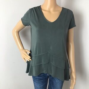 Green Tea Women’s Oversized V-Neck T-Shirt Modal Ruffle Hem Size Small
